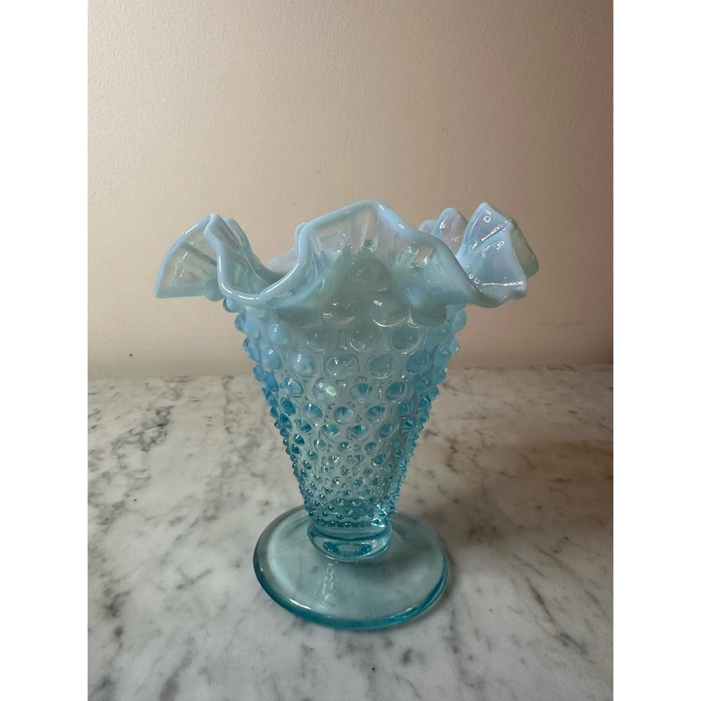 FENTON GLASS AQUA HOBNAIL VASE